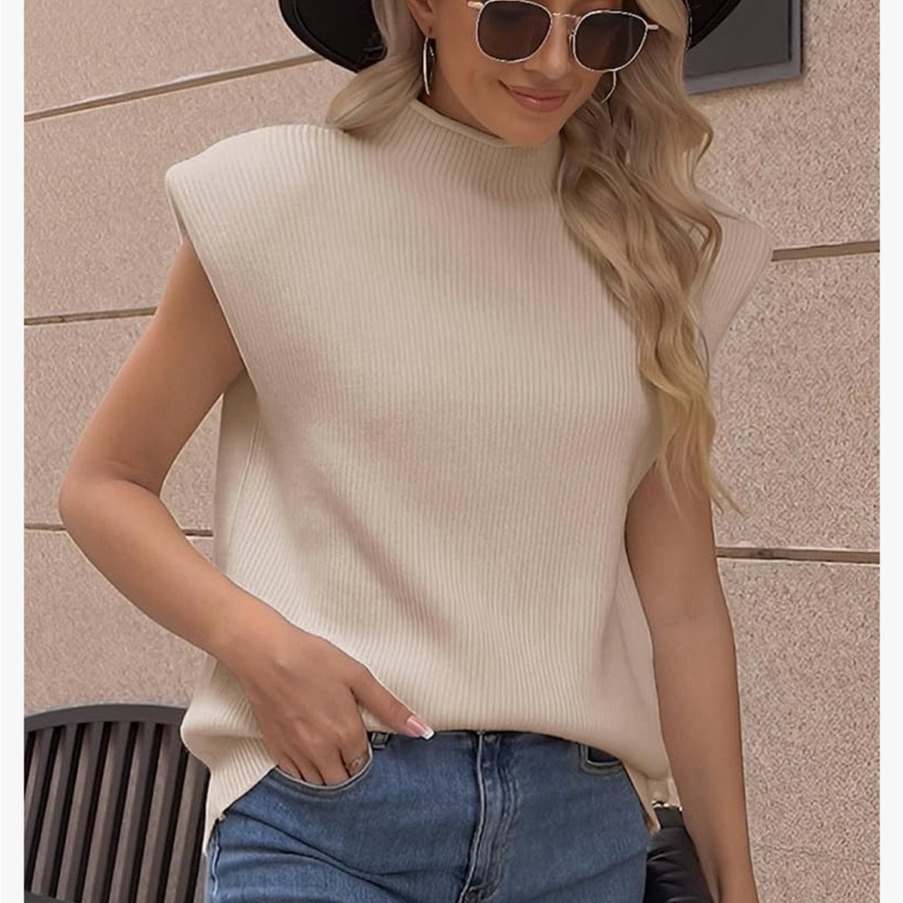 Amazon Taupe Sleeveless Ribbed Knit Top